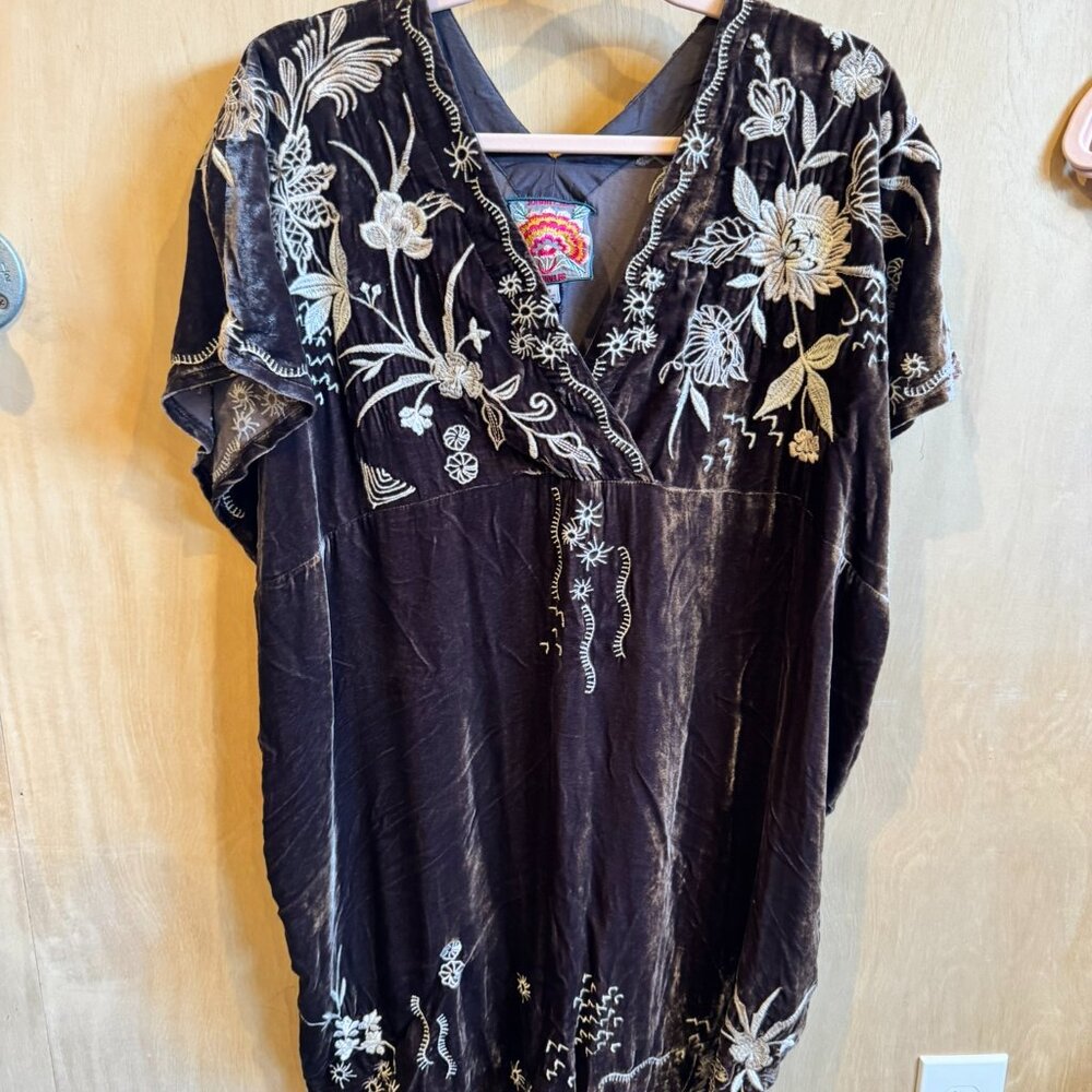 Johnny Was Velvet Tunic Dress - Dark Brown embroidered - XS - Picture 2 of 12